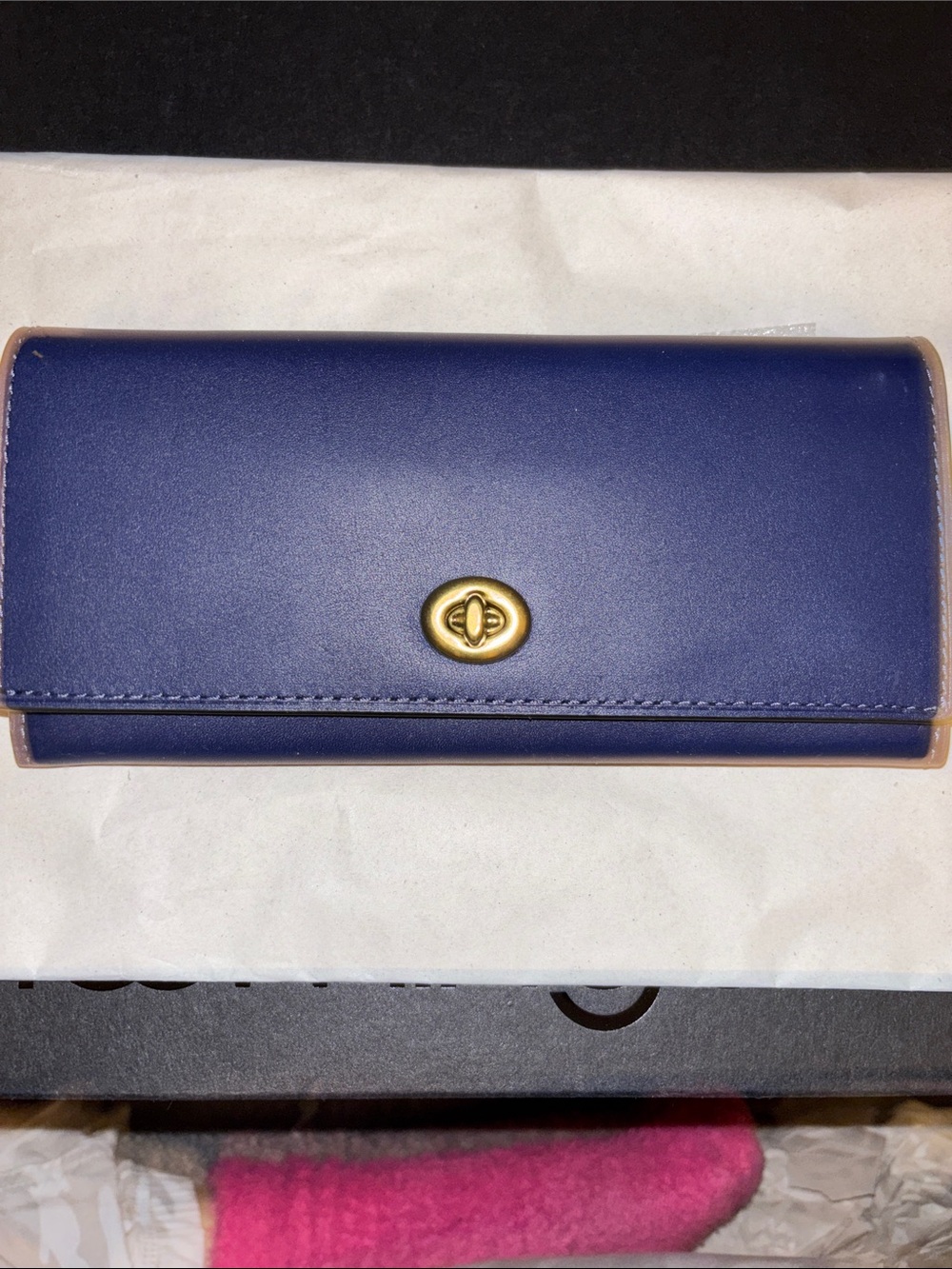 Coach Blue Leather Turn-Lock Long Wallet